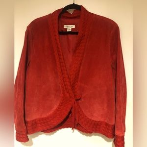 Coldwater Creek red suede jacket with braided knot detailing. Petite XL